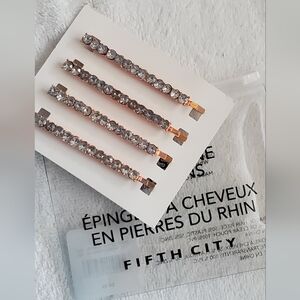 FIFTH CITY- 2 packages of 4-rhinestone hair pins -copper color/clear rhinestones